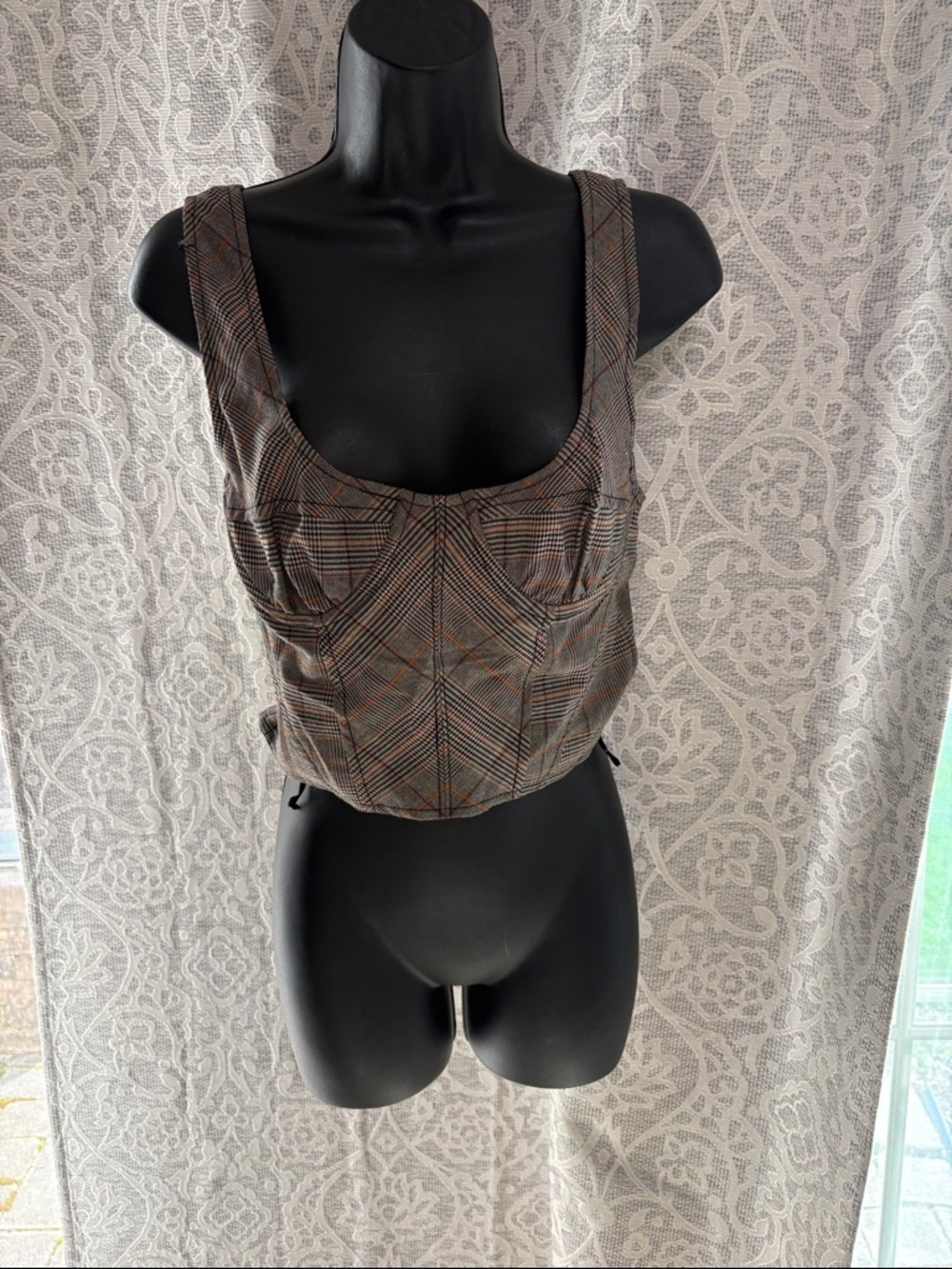Free People Brown Orange Plaid Corset crop top - XS